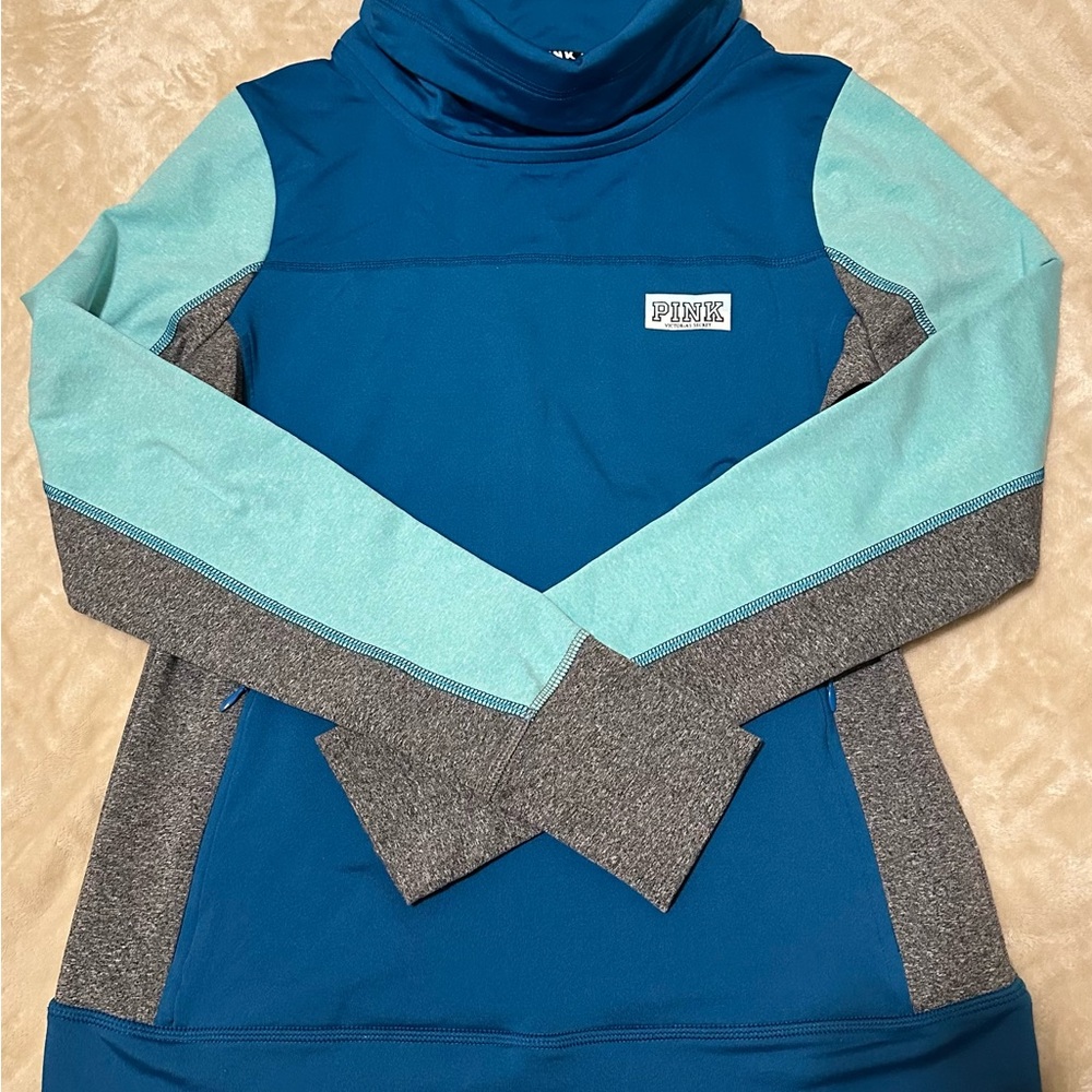 PINK Victoria's Secret Teal and Gray Cowl Neck Sweater